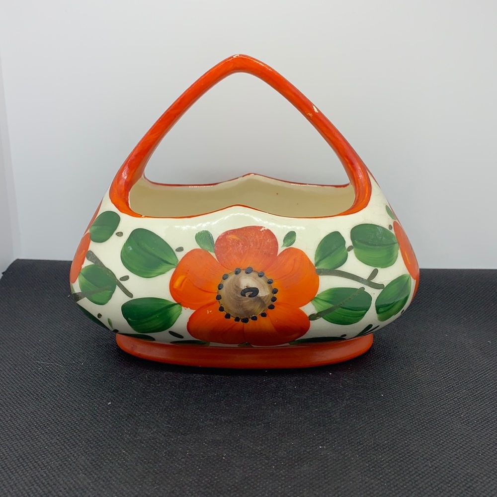 Vintage Czech Pottery Ceramic Basket GUC